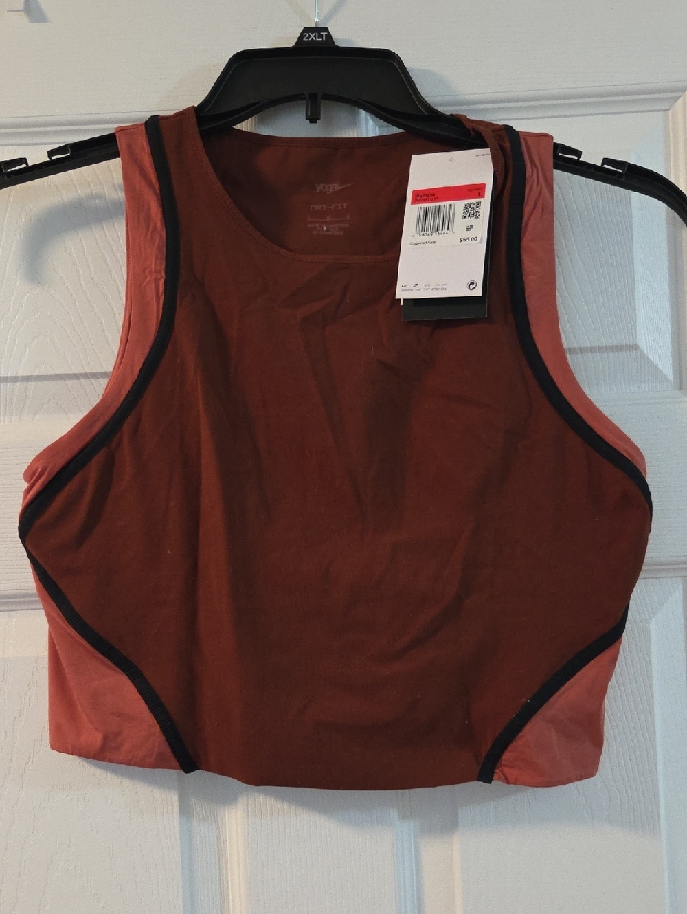 NWT-Nike Dri-FIT Sz.LARGE Rust Brown Crop Tank with Black Trimn